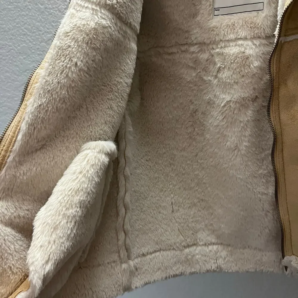 Abercrombie Kids Faux Shearling Aviator Jacket Tan Sherpa Lined 11/12 - Picture 7 of 8